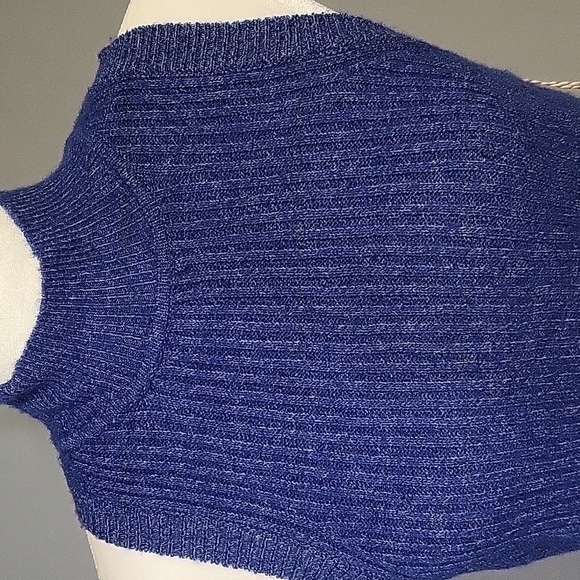 Jessica Simpson Stretchy Blue Soft Sleeveless Mock Turtleneck Ribbed Sweater M - Picture 2 of 6